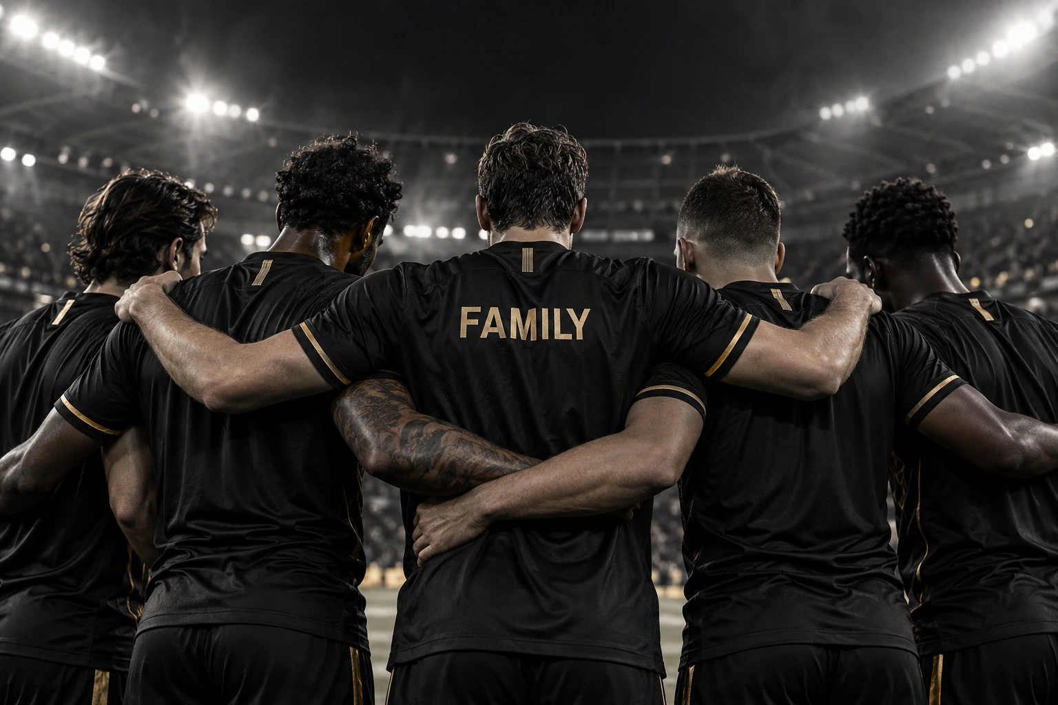 A team standing together in a huddle